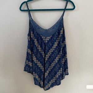 Vintage American Eagle Outfitters Blue Geometric Lace Trim Cami Tank Top XL